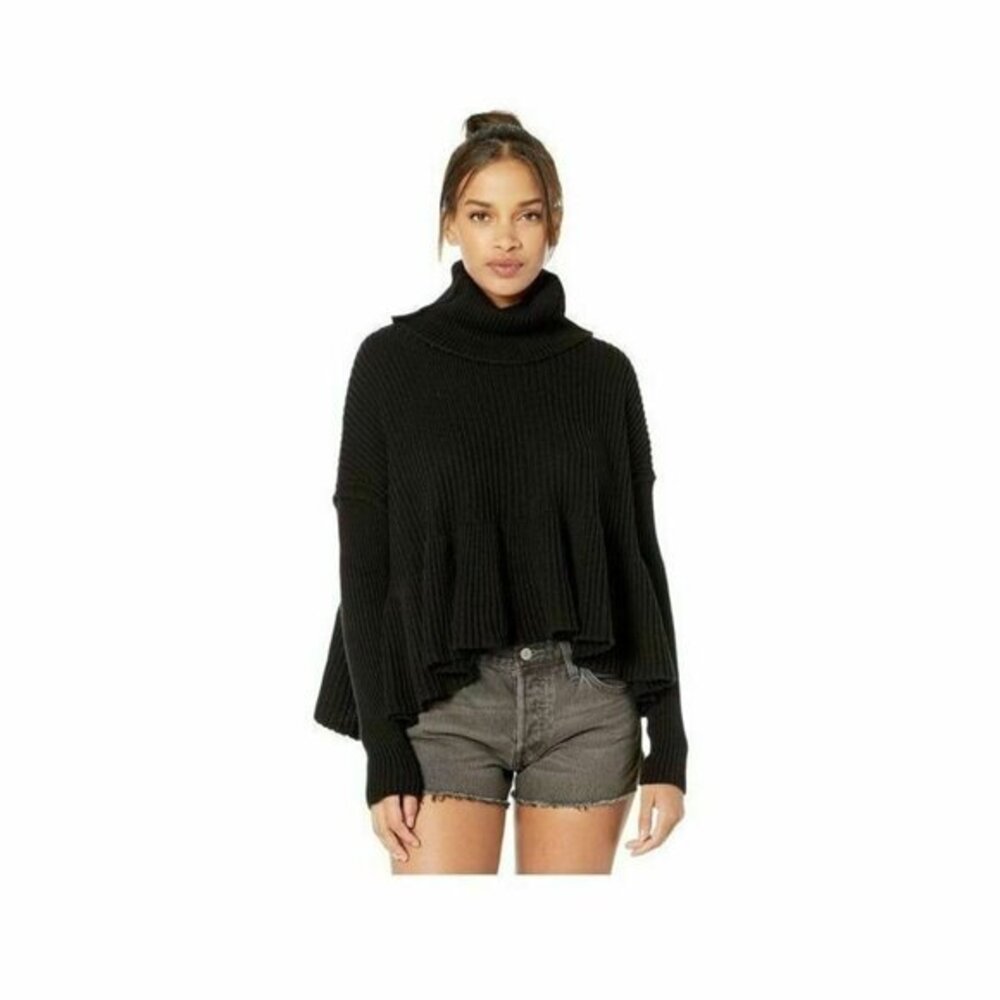 Free People Layer Cake Trapeze Turtleneck Oversize Sweater Black SZ M NWT